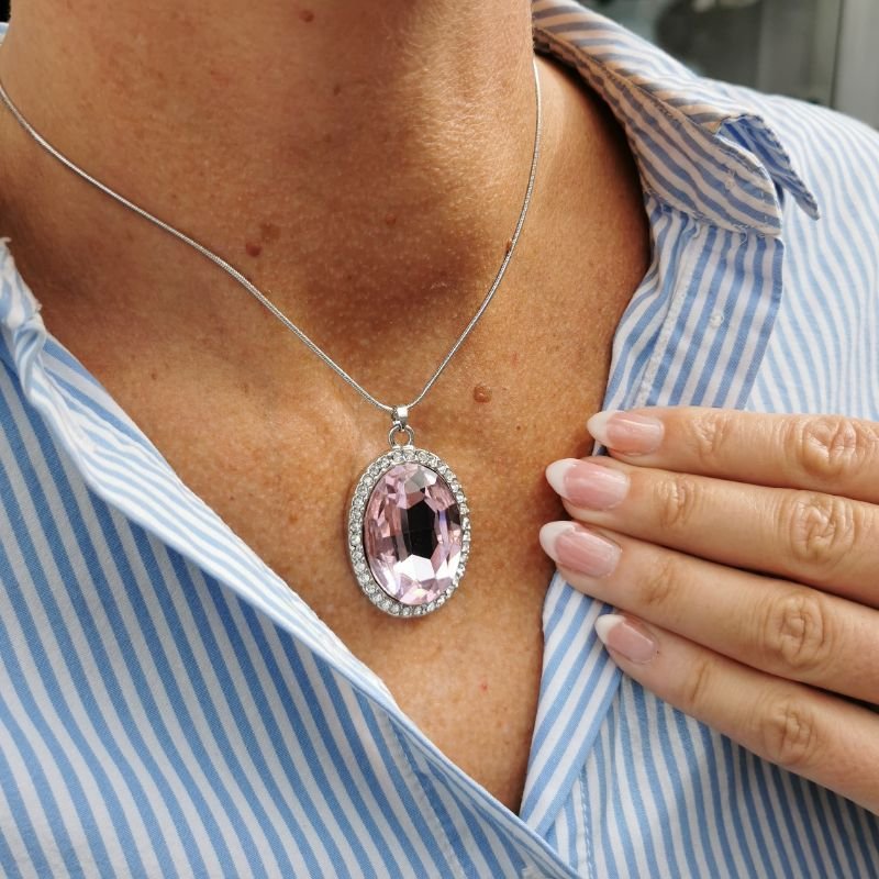 [20032] Halskjede i rhodium 40+5cm med "diamant"