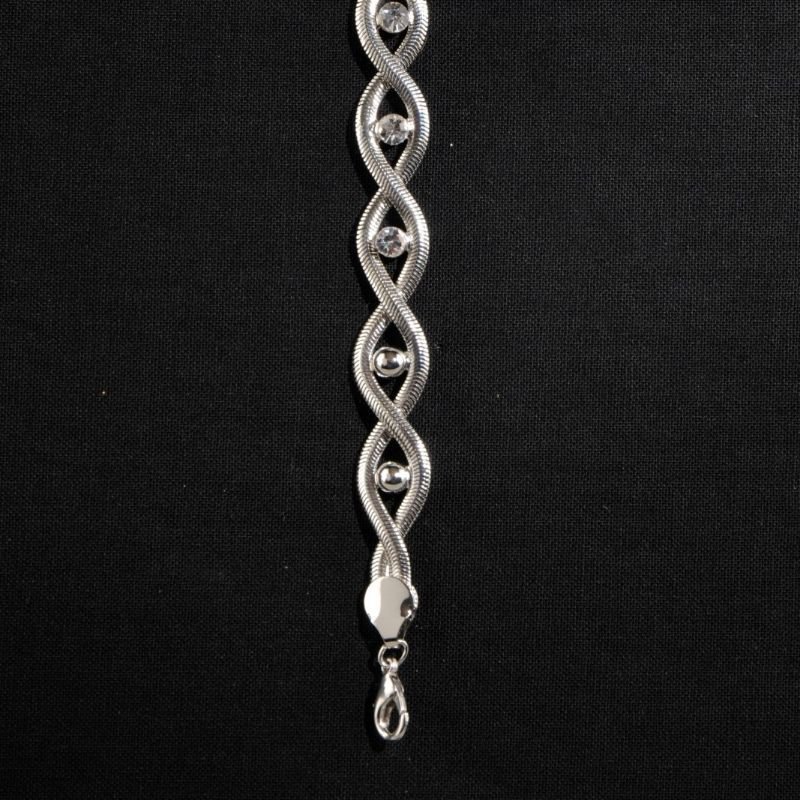 [20035] Armbånd i rhodium 17+3cm med krystall "perler"