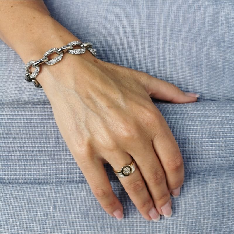 [20036] Armbånd i rhodium 17+3cm, kjettingmønster med krystall dekor