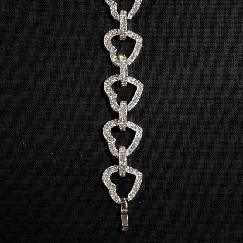 [20041] Armbånd i rhodium 17+3cm, hjertelenke med krystalldekor