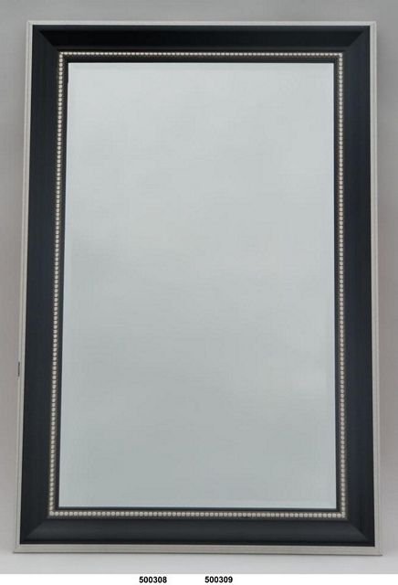 [500308] Facetslipt speil m/ramme i svart & sølv, 140 x 60 cm.
