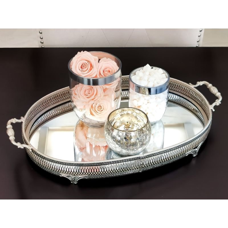 [60450] Ovalt fat m/speil, nikkel finish, 45 x 32 x 12 cm
