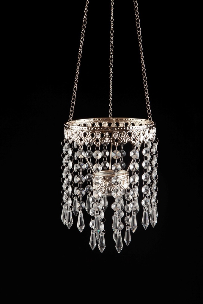 [60476] Telysheng i "gylden" m/glass + krystall prismer, Ø - 15 / H - 25 cm