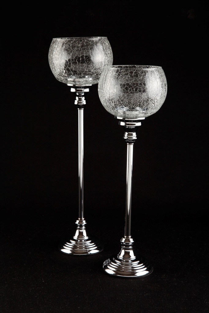 [60480] Telysstake, krakkelert glass, krom, H - 43 / Ø - 13 cm