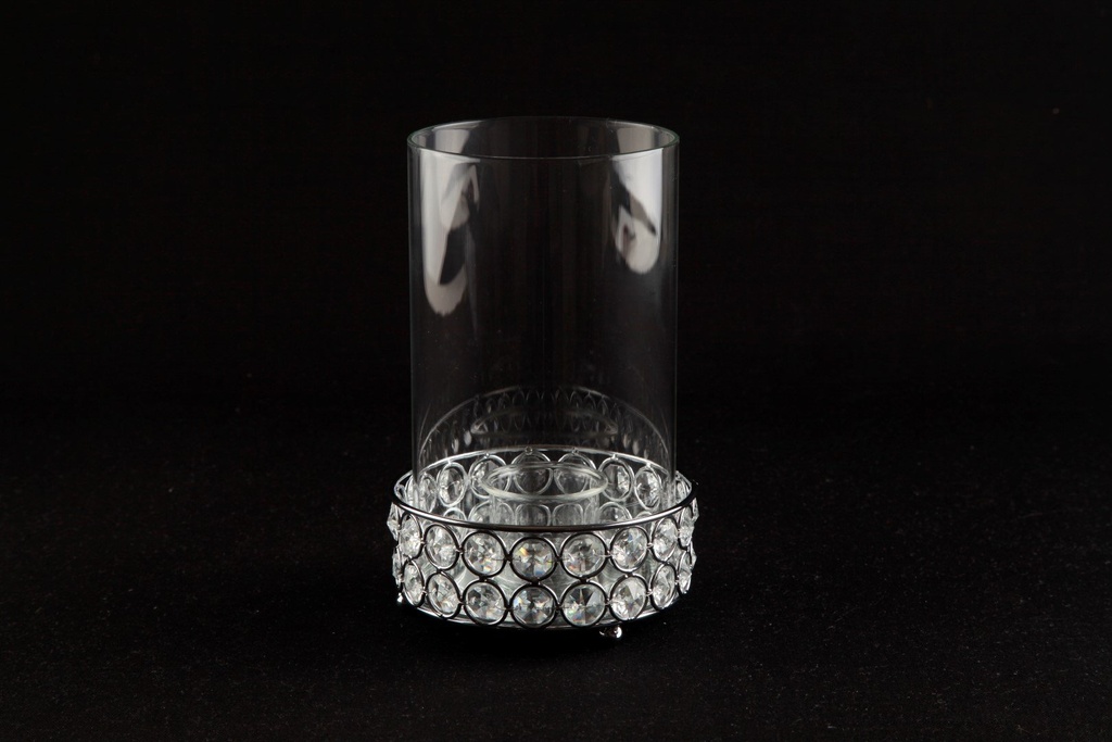 [60489] Hurricane m/glass og krystaller, krom, H 20 / Ø - 12,5 cm.