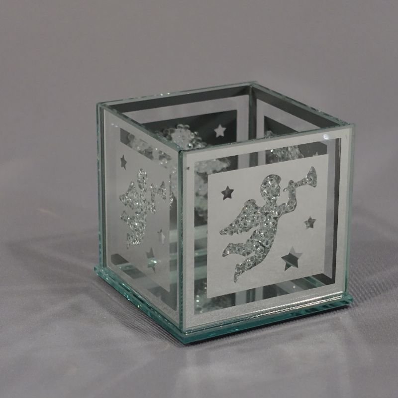 [90600] Lyslykt m/engel, 8 x 8 x 8 cm