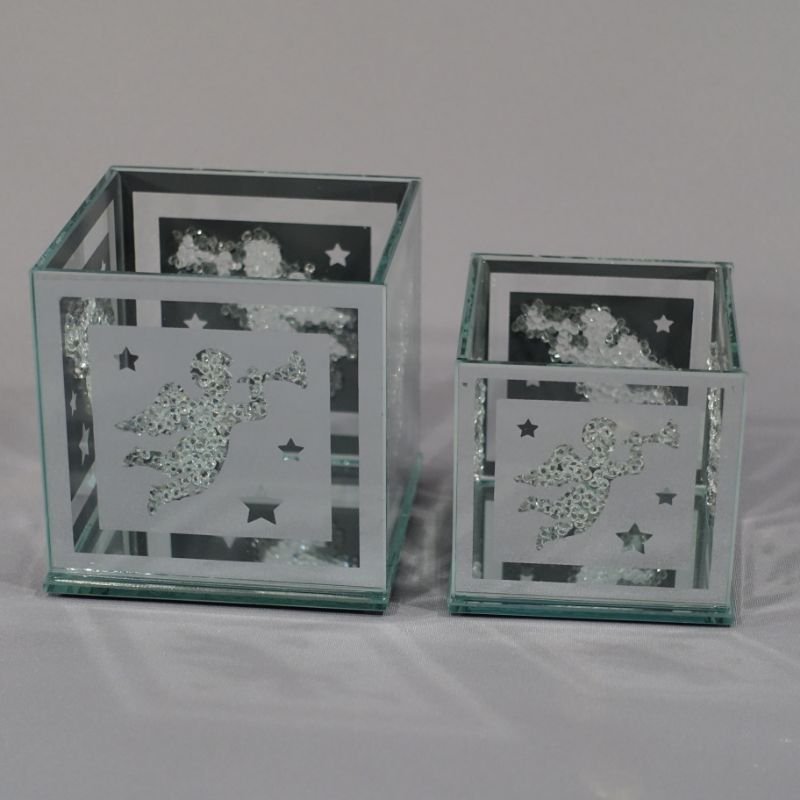 [90601] Lyslykt m/engel, 10 x 10 x 10 cm