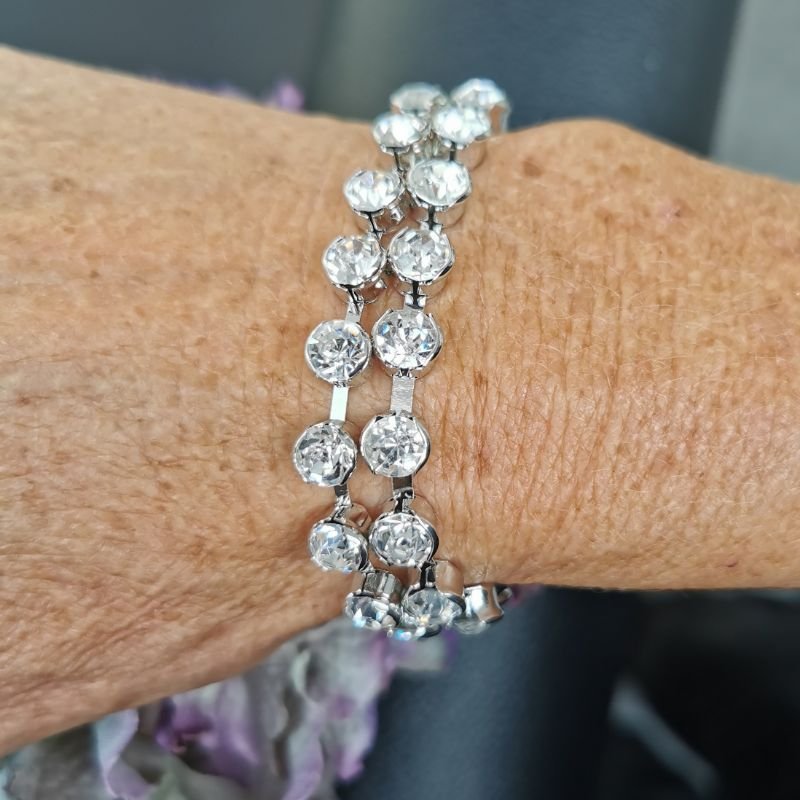 Krystallperle armbånd i rhodium 17+3cm