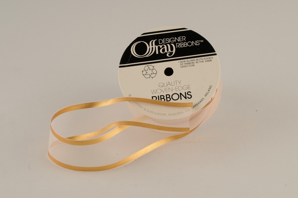 [101183] Bånd, transparent,creme m/gullstripe, 39 mm x 10 m