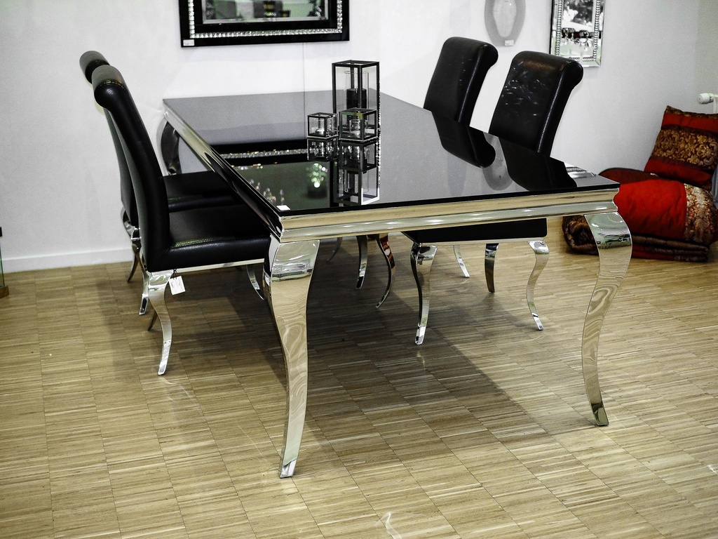 [30188] Spisebord m/svart glassplate, 220 x 100 x 76 cm