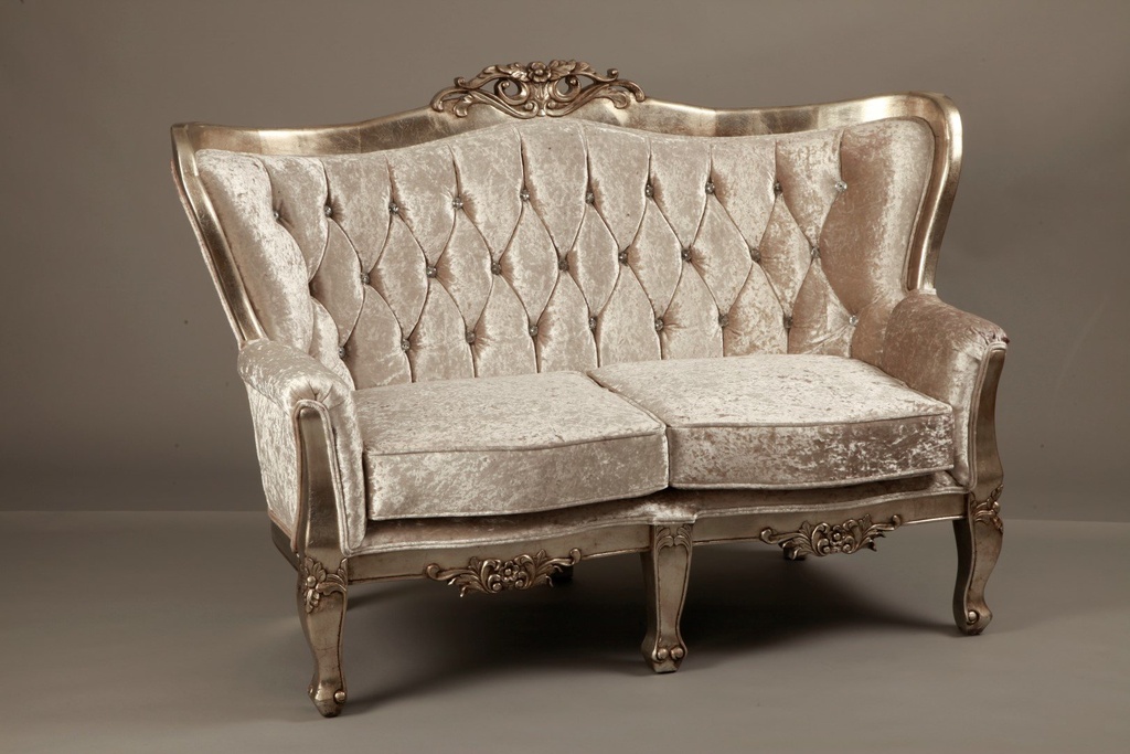 [30207] Sofa, 2 seter, antikk sølv ramme,  167, x 82 x 114 cm, champagne velour, Y509-1