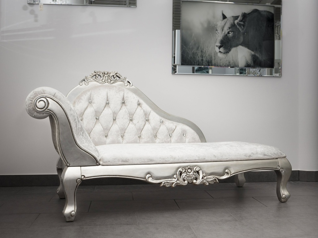 CHAISE LOUNGE, antikk sølv ramme,  175 x 82 x 114 cm, champagne velour, Y509-1