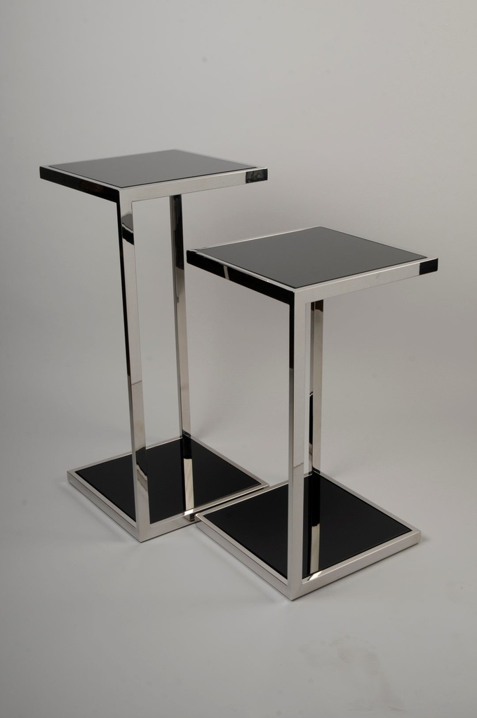 [30264] Pidestall i rustfritt stål, svart glass, 38,5 x 38,5 / H - 85 cm