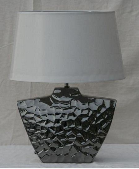 [31060] Lampe ker.sølv hvit silk.skj. 