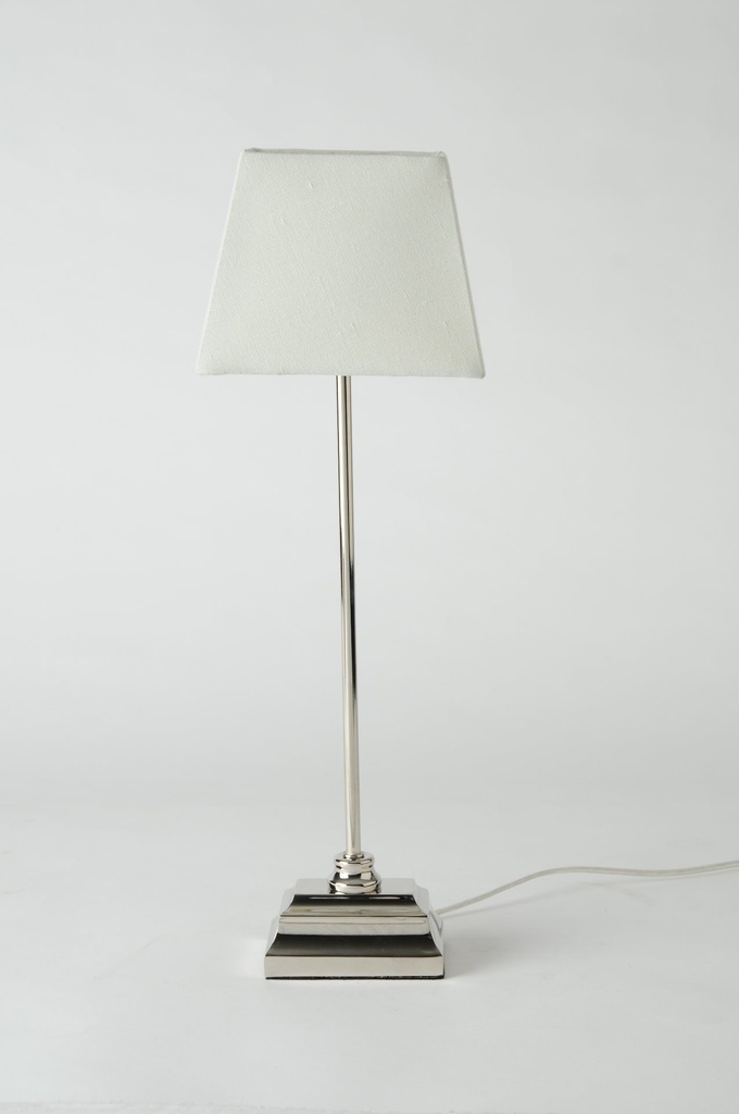 [31065] Lampe rekt.fot nikkel og lin.skj.  H - 50 cm