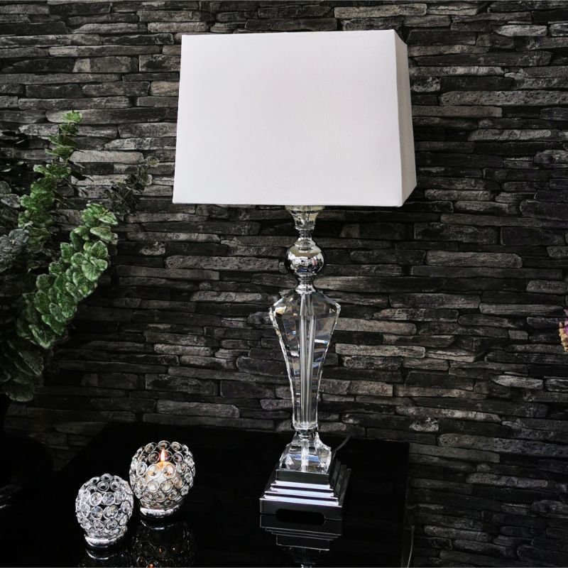 [31072] Lampe i krystall og krom m/firkantet skjerm, H - 77 cm