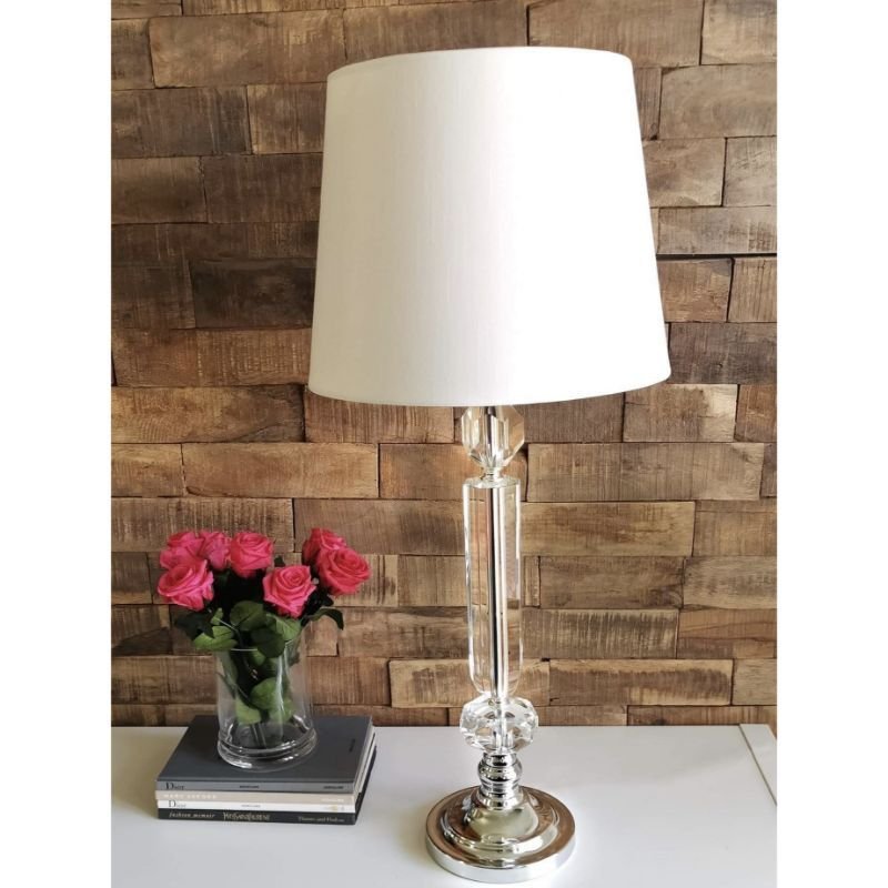 [31075] Lampe i krystall og krom m/rund skjerm, H - 73 cm