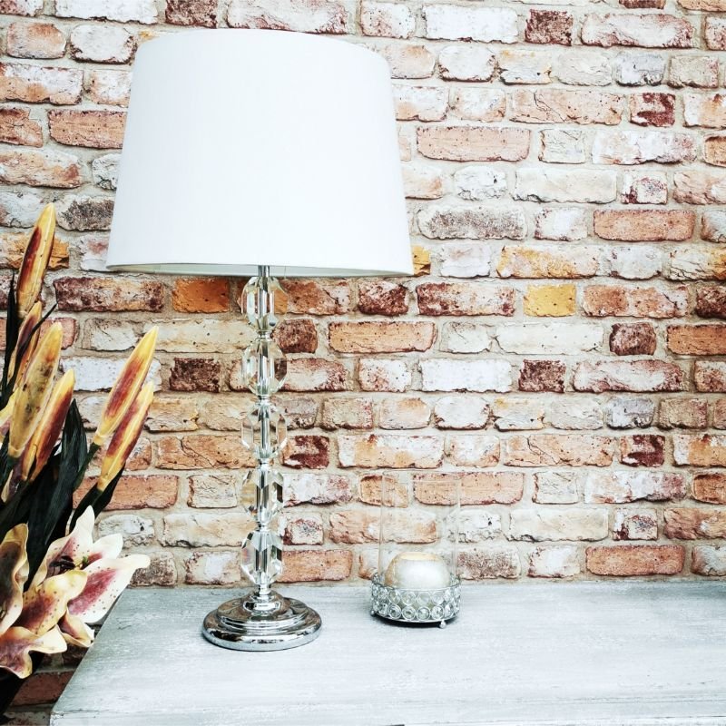[31082] Lampe m/ 5 krystall kuler og krom m/rund skjerm, H - 73 cm