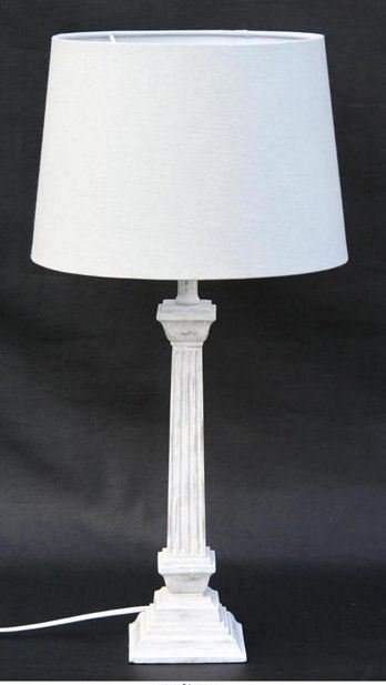 Lampe poly.hvit/grå natur lin skjerm  H - 64 cm