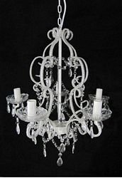 [31186] Lysekrone  hvit børstet gull  metall + krystall  H - 49 / Ø - 45 cm