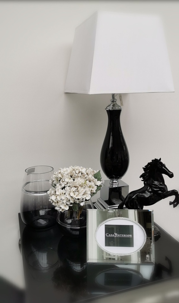 Lampe krom + svart glass  firkantet. skjerm.  H - 83 cm