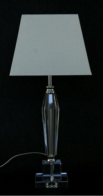 Lampe  krystall + krom  firkantet skjerm i creme. H - 66 cm