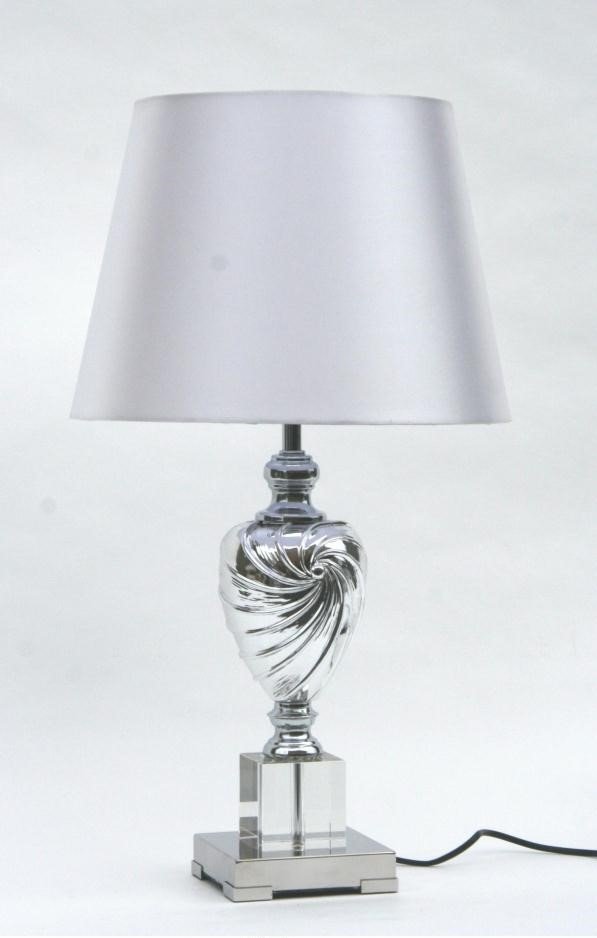 Lampe i krom & krystall m/rund skj., H - 65 cm.